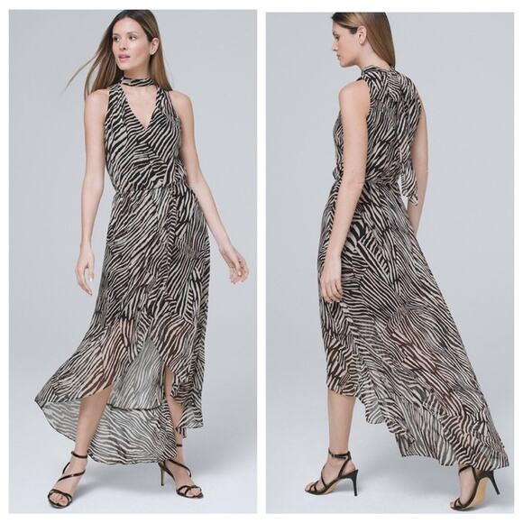 White House Black Market Dresses & Skirts - WHBM Abstract Zebra Black and Ecru High Low Maxi Dress - Size 8